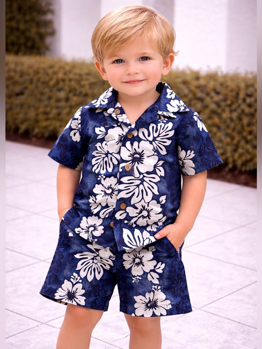 Royal Hawaiian Creations Navy & White Hibiscus Set 100% Cotton